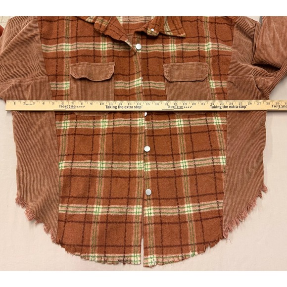 Fantastic Fawn Plaid Corduroy Shacket Oversized Button Up Shirt Jacket Women S‎ - Picture 12 of 12